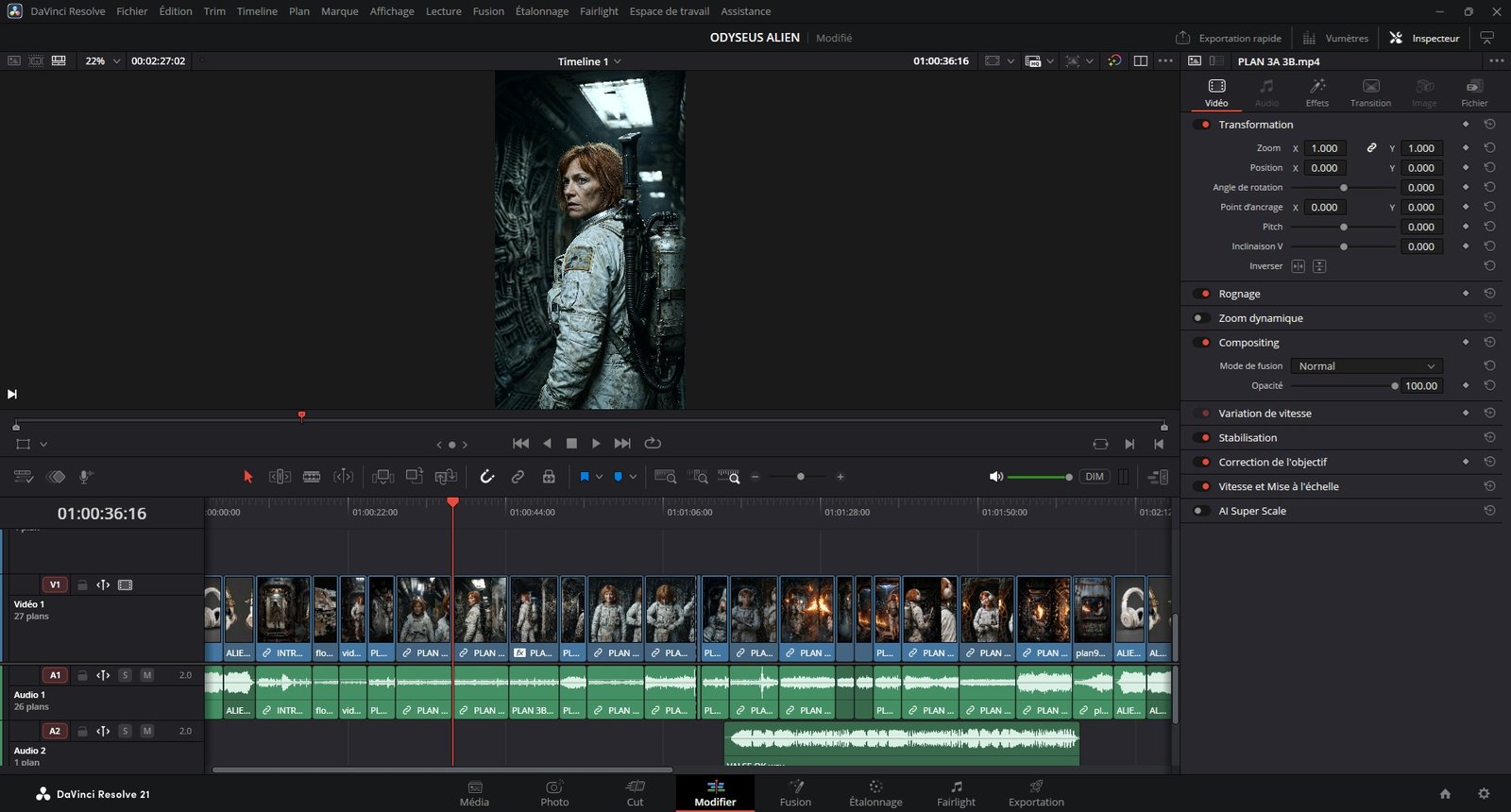 Montage & narration — DaVinci Resolve — Alien ODYSSEUS
