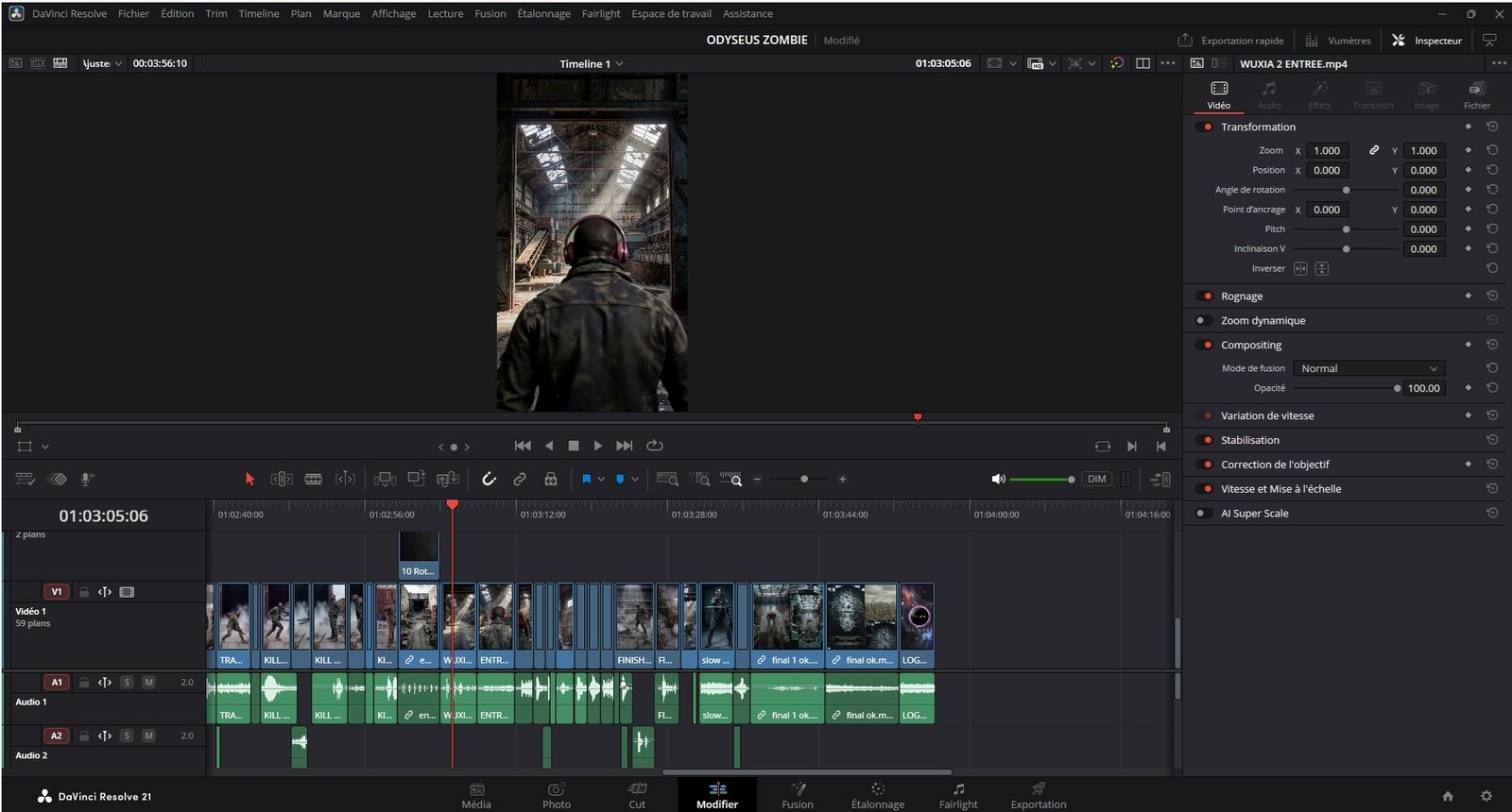 Montage & narration — DaVinci Resolve — Zombie ODYSSEUS